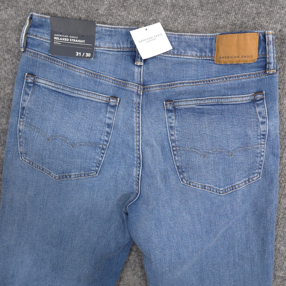 American Eagle Jeans Mens 31X30 Blue Relaxed Straight Flex Medium Wash Denim NEW